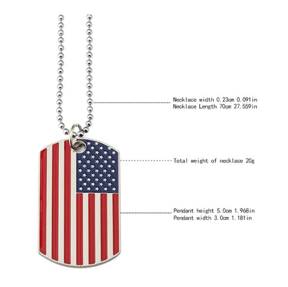 Hip Hop American USA Flag Necklace Men's US Army Military Card Pendant  Beaded Chain For Women The Stars And Stripes Jewelry