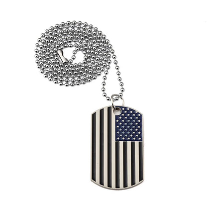 Hip Hop American USA Flag Necklace Men's US Army Military Card Pendant  Beaded Chain For Women The Stars And Stripes Jewelry