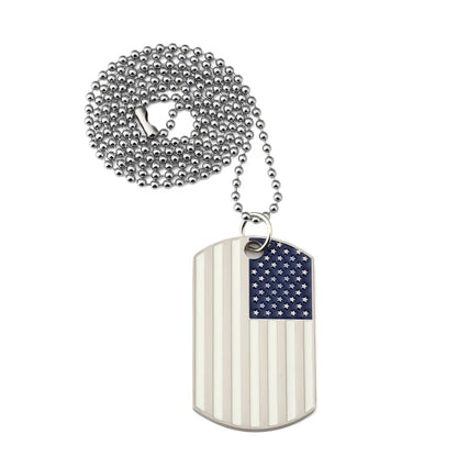 Hip Hop American USA Flag Necklace Men's US Army Military Card Pendant  Beaded Chain For Women The Stars And Stripes Jewelry