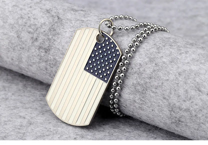 Hip Hop American USA Flag Necklace Men's US Army Military Card Pendant  Beaded Chain For Women The Stars And Stripes Jewelry