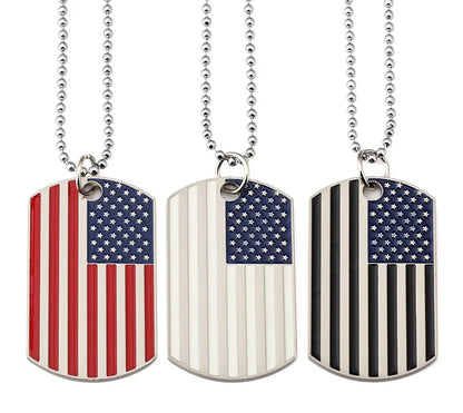 Hip Hop American USA Flag Necklace Men's US Army Military Card Pendant  Beaded Chain For Women The Stars And Stripes Jewelry