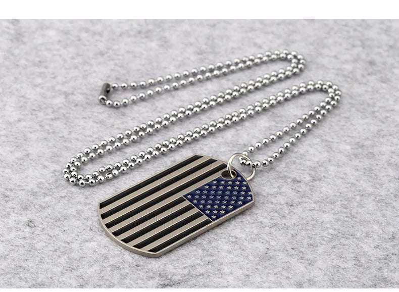 Hip Hop American USA Flag Necklace Men's US Army Military Card Pendant  Beaded Chain For Women The Stars And Stripes Jewelry