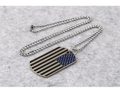 Hip Hop American USA Flag Necklace Men's US Army Military Card Pendant  Beaded Chain For Women The Stars And Stripes Jewelry