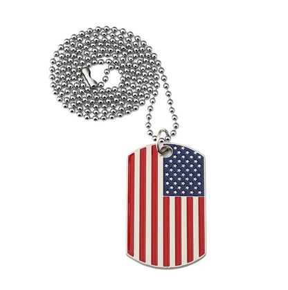 Hip Hop American USA Flag Necklace Men's US Army Military Card Pendant  Beaded Chain For Women The Stars And Stripes Jewelry