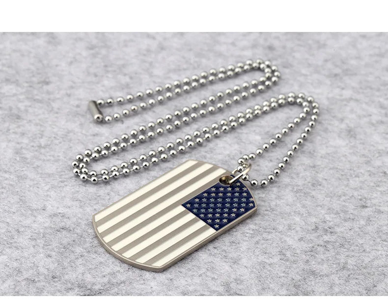 Hip Hop American USA Flag Necklace Men's US Army Military Card Pendant  Beaded Chain For Women The Stars And Stripes Jewelry