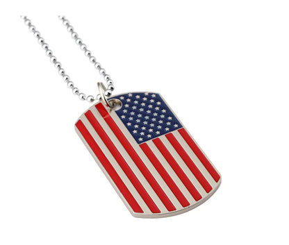 Hip Hop American USA Flag Necklace Men's US Army Military Card Pendant  Beaded Chain For Women The Stars And Stripes Jewelry