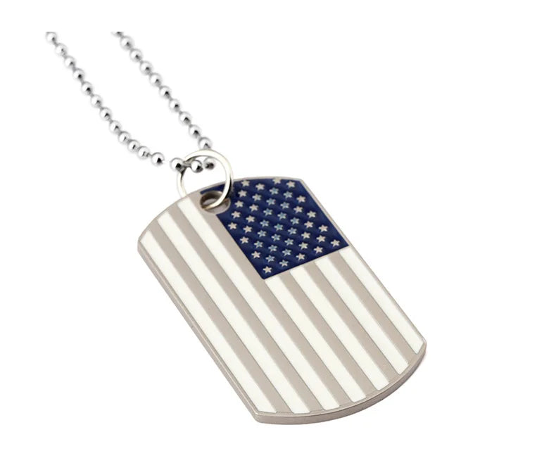 Hip Hop American USA Flag Necklace Men's US Army Military Card Pendant  Beaded Chain For Women The Stars And Stripes Jewelry