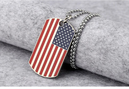 Hip Hop American USA Flag Necklace Men's US Army Military Card Pendant  Beaded Chain For Women The Stars And Stripes Jewelry