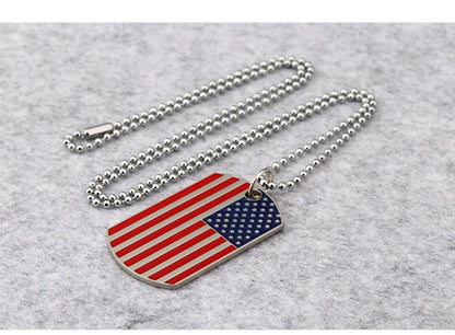 Hip Hop American USA Flag Necklace Men's US Army Military Card Pendant  Beaded Chain For Women The Stars And Stripes Jewelry