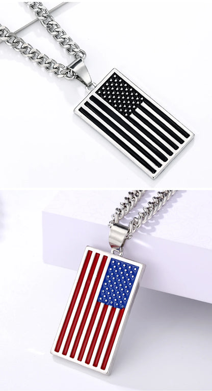 USA flag necklace stars and stripes pendant necklace stainless steel dog tag men and women jewelry patriot veterans day gift hot