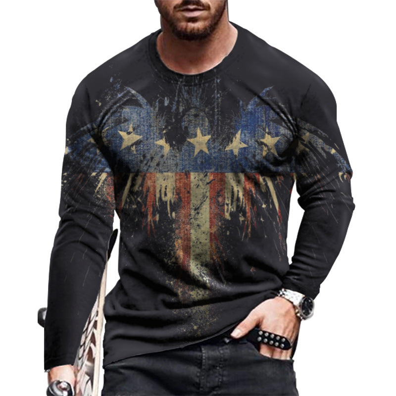 Loose round Neck 3D Printed Long-Sleeved T-shirt Long Sleeves Crew Neck T-shirt