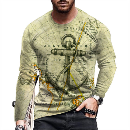 Loose round Neck 3D Printed Long-Sleeved T-shirt Long Sleeves Crew Neck T-shirt