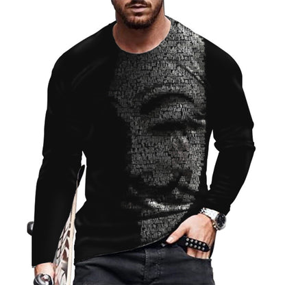 Loose round Neck 3D Printed Long-Sleeved T-shirt Long Sleeves Crew Neck T-shirt