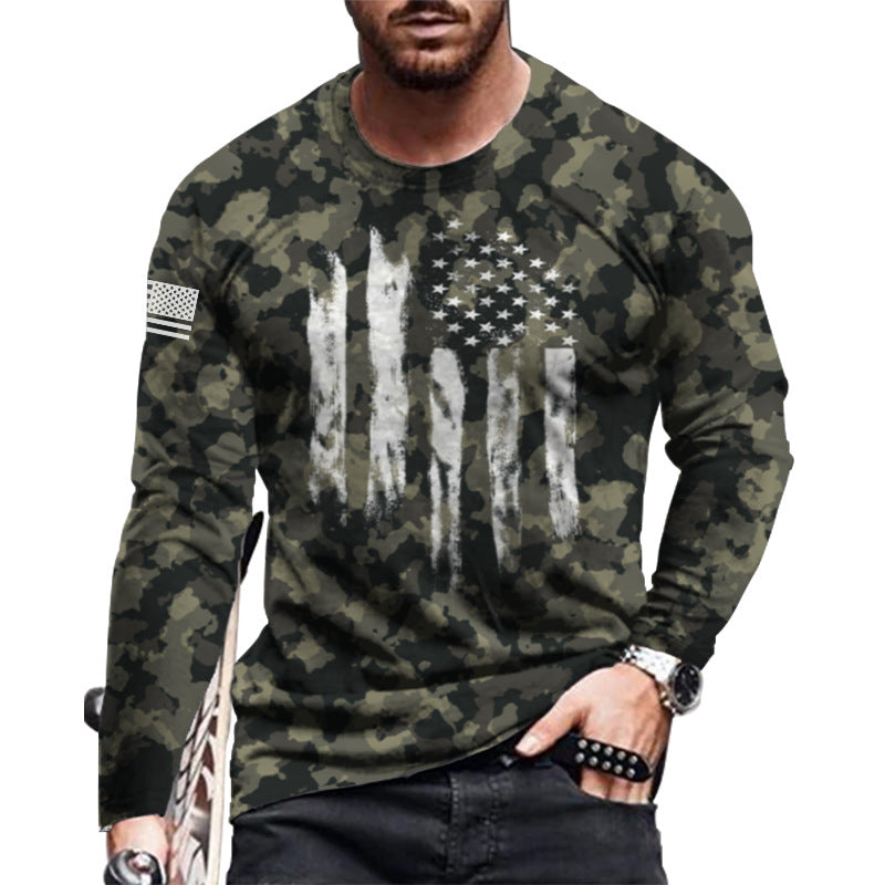 Loose round Neck 3D Printed Long-Sleeved T-shirt Long Sleeves Crew Neck T-shirt