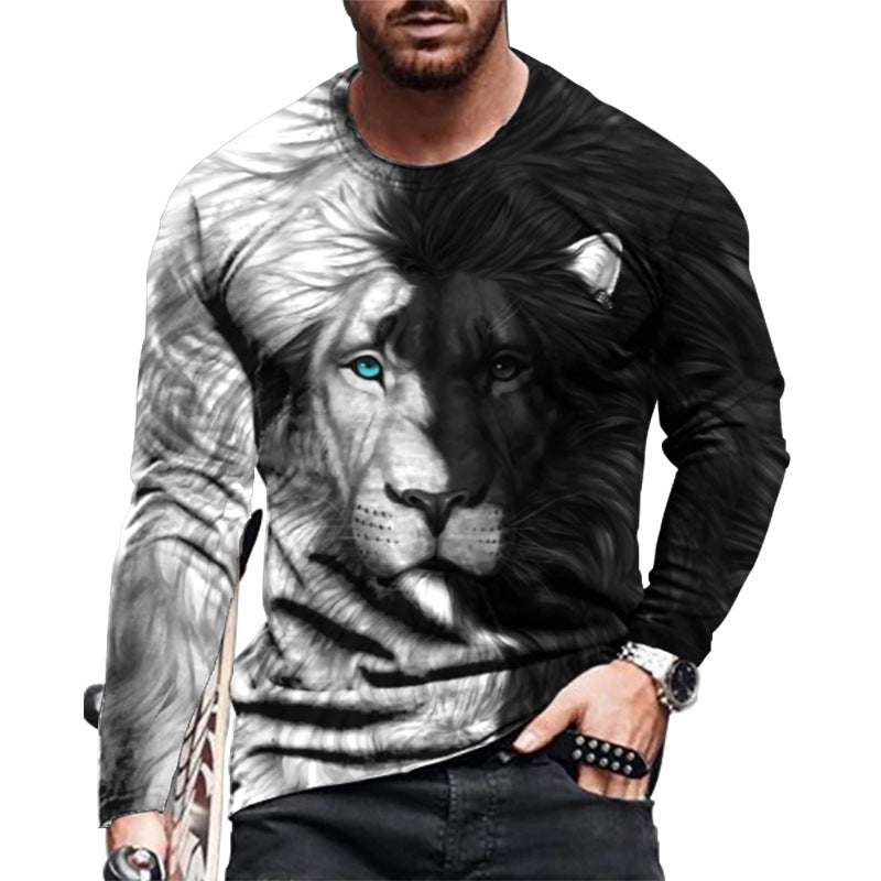 Loose round Neck 3D Printed Long-Sleeved T-shirt Long Sleeves Crew Neck T-shirt