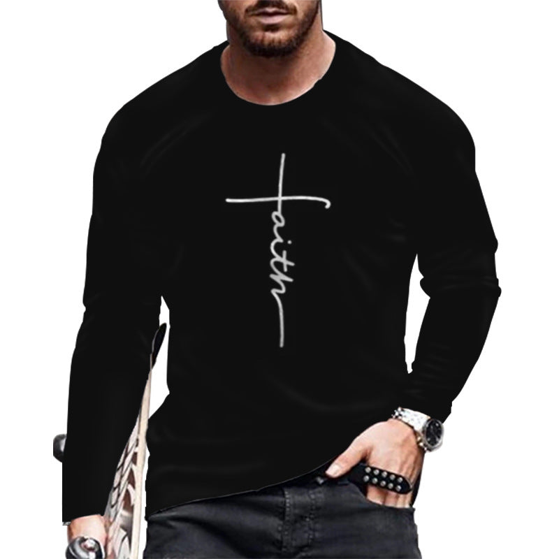 Loose round Neck 3D Printed Long-Sleeved T-shirt Long Sleeves Crew Neck T-shirt