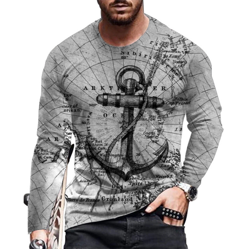 Loose round Neck 3D Printed Long-Sleeved T-shirt Long Sleeves Crew Neck T-shirt