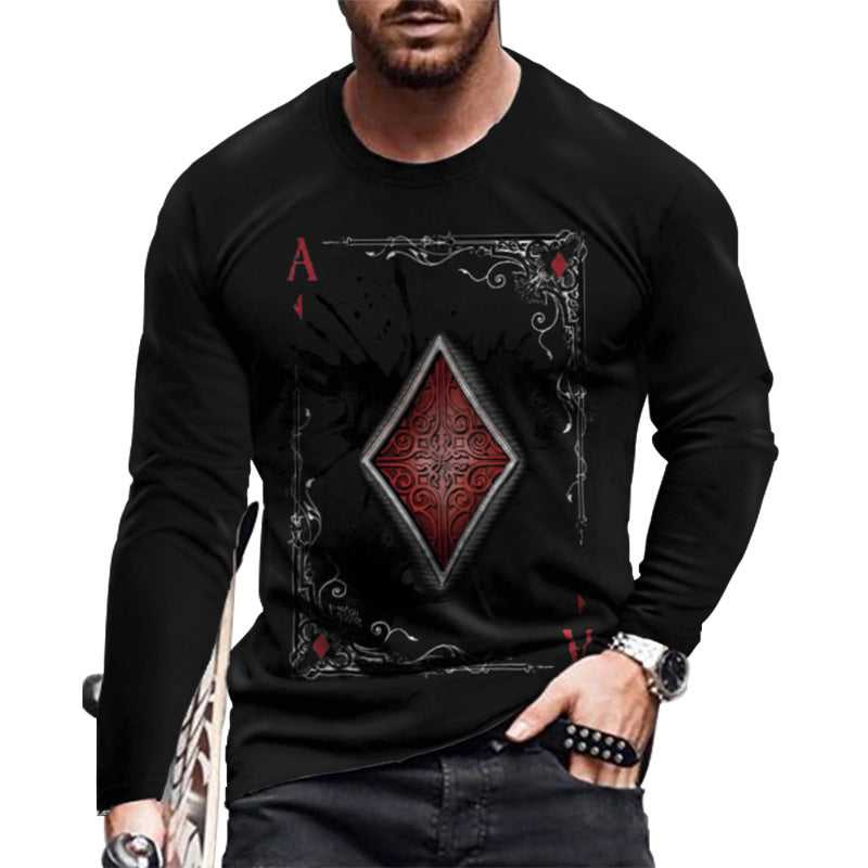 Loose round Neck 3D Printed Long-Sleeved T-shirt Long Sleeves Crew Neck T-shirt