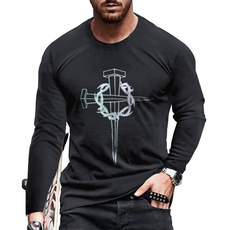 Loose round Neck 3D Printed Long-Sleeved T-shirt Long Sleeves Crew Neck T-shirt