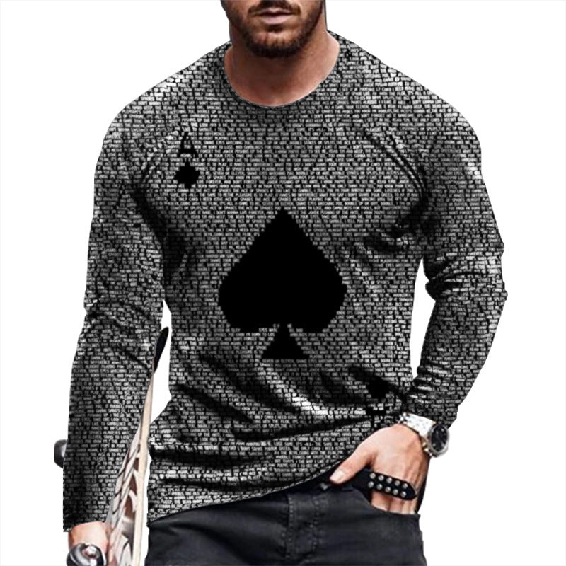 Loose round Neck 3D Printed Long-Sleeved T-shirt Long Sleeves Crew Neck T-shirt