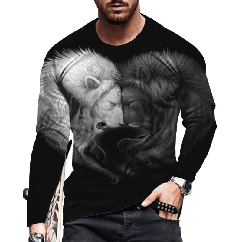 Loose round Neck 3D Printed Long-Sleeved T-shirt Long Sleeves Crew Neck T-shirt