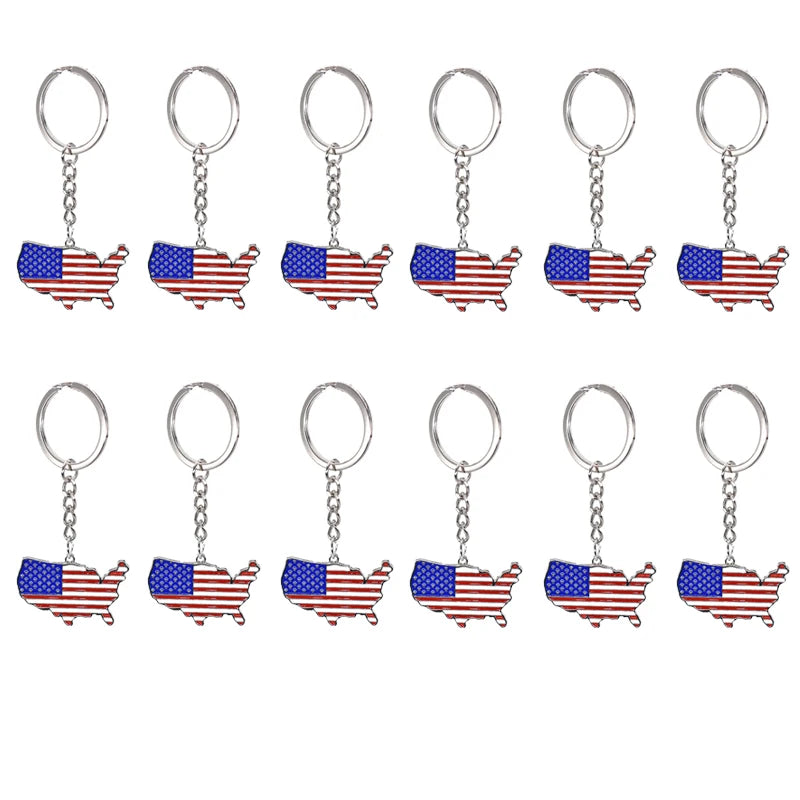 Decorative American Flag Keychains USA Flag Map Key Chains for Independence, Memorial, and Veterans Day Souvenir Gifts