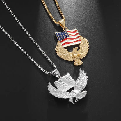 Retro Punk Eagle Pendant American Flag Necklace for Men Fashion Personality Rock Music Party Jewelry