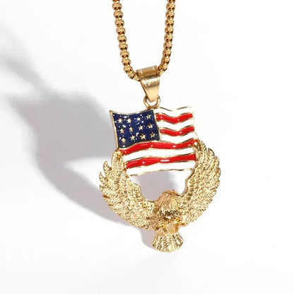 Retro Punk Eagle Pendant American Flag Necklace for Men Fashion Personality Rock Music Party Jewelry