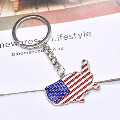 Decorative American Flag Keychains USA Flag Map Key Chains for Independence, Memorial, and Veterans Day Souvenir Gifts