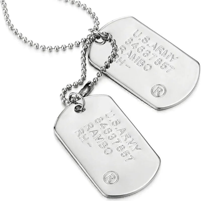 Classic 2Pcs Mens Military Army Dog Tag Pendant Necklace for Men Dad Husband with Bead Chain Christmas Birthday Jewelry Gifts