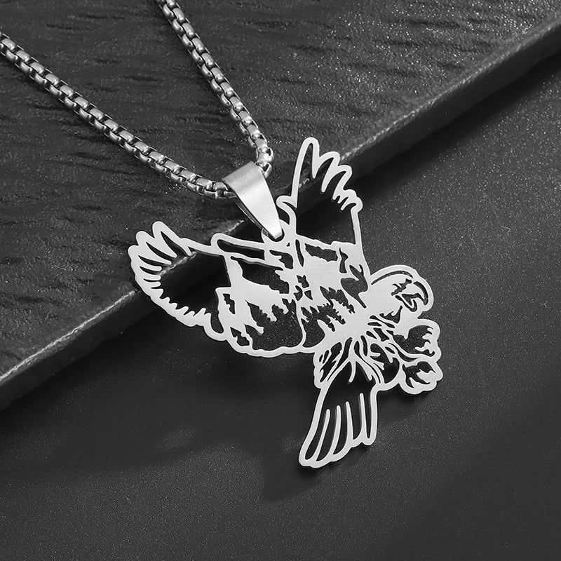 Retro Punk Eagle Pendant American Flag Necklace for Men Fashion Personality Rock Music Party Jewelry