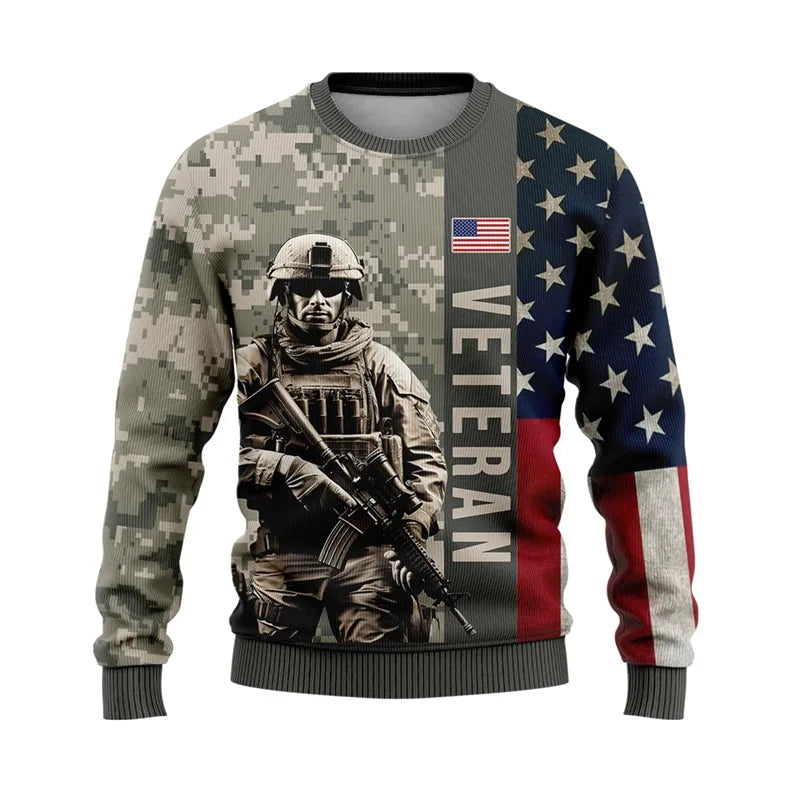 All Over Print Camouflage Veteran Graphic Sweatshirts For Women Men New In Casual Crew Neck Hoodies Mens Plus Size Sudaderas