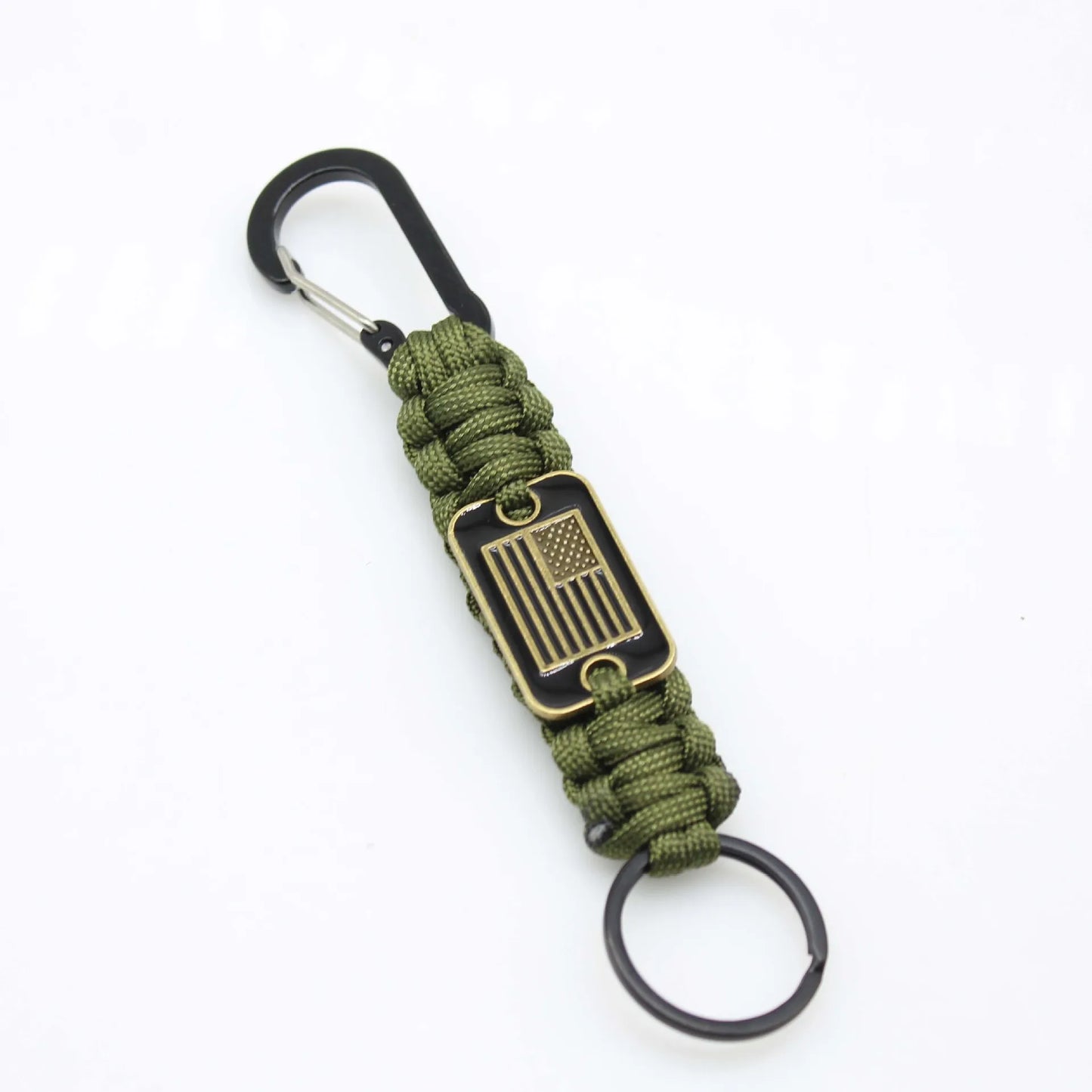 Paracord Keychain With Bronze USA Flag Alloy Buckle Carabiner  Clip Braided Lanyard Utility Ring Hook For Men Military Veterans