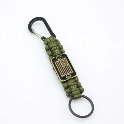 Paracord Keychain With Bronze USA Flag Alloy Buckle Carabiner  Clip Braided Lanyard Utility Ring Hook For Men Military Veterans