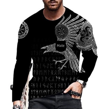 Loose round Neck 3D Printed Long-Sleeved T-shirt Long Sleeves Crew Neck T-shirt