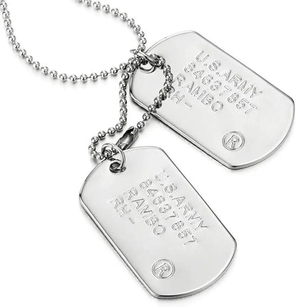 Classic 2Pcs Mens Military Army Dog Tag Pendant Necklace for Men Dad Husband with Bead Chain Christmas Birthday Jewelry Gifts