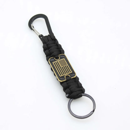 Paracord Keychain With Bronze USA Flag Alloy Buckle Carabiner  Clip Braided Lanyard Utility Ring Hook For Men Military Veterans