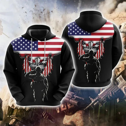 US Veteran Graphic Sweatshirts America Soldier 3D Print Hoodie For Men Clothes Animal USA Flag Eagle Tracksuit Casual Boy Tops