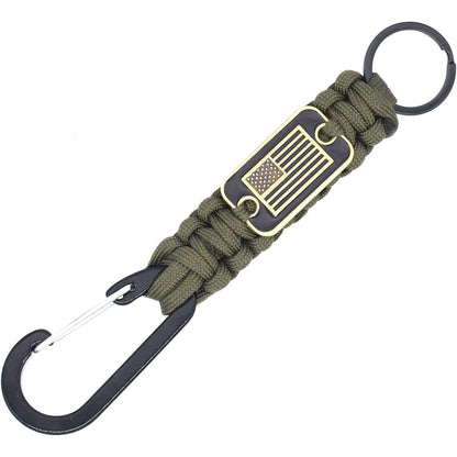 Paracord Keychain With Bronze USA Flag Alloy Buckle Carabiner  Clip Braided Lanyard Utility Ring Hook For Men Military Veterans