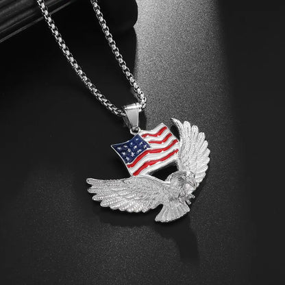 Retro Punk Eagle Pendant American Flag Necklace for Men Fashion Personality Rock Music Party Jewelry