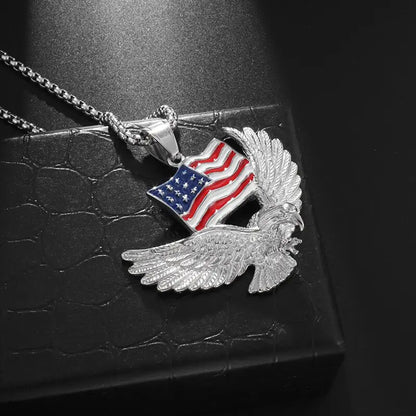 Retro Punk Eagle Pendant American Flag Necklace for Men Fashion Personality Rock Music Party Jewelry