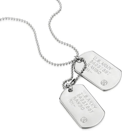 Classic 2Pcs Mens Military Army Dog Tag Pendant Necklace for Men Dad Husband with Bead Chain Christmas Birthday Jewelry Gifts