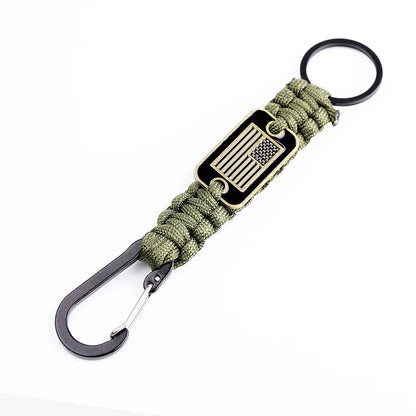 Paracord Keychain With Bronze USA Flag Alloy Buckle Carabiner  Clip Braided Lanyard Utility Ring Hook For Men Military Veterans