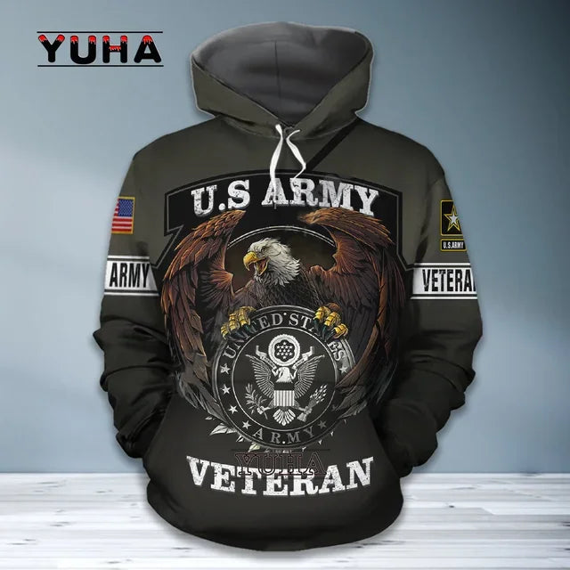 Men/Women US Army Eagle Marine Military Camo 3D Print  Suit Veteran Streetwear Pullover Jacket Oversized Hoodies