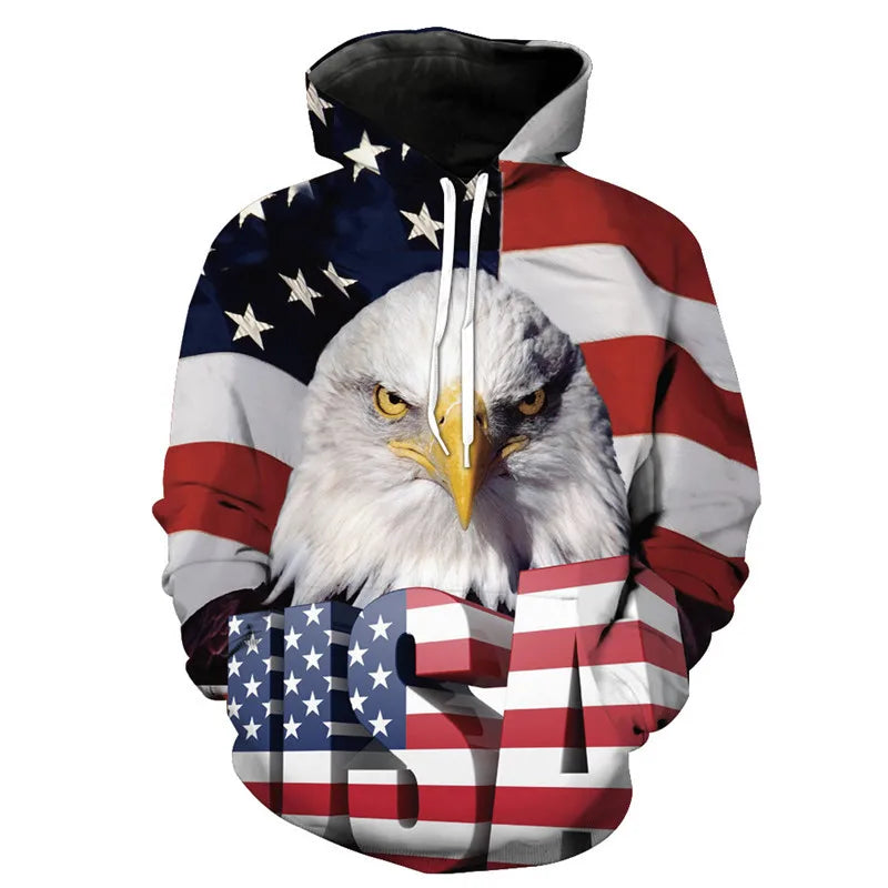 Newest USA Flag Hoodies Sweatshirt Men/Women Hooded 3D Print Eagle Autumn Winter Hoody Black Polluver Plus Size America Jacket