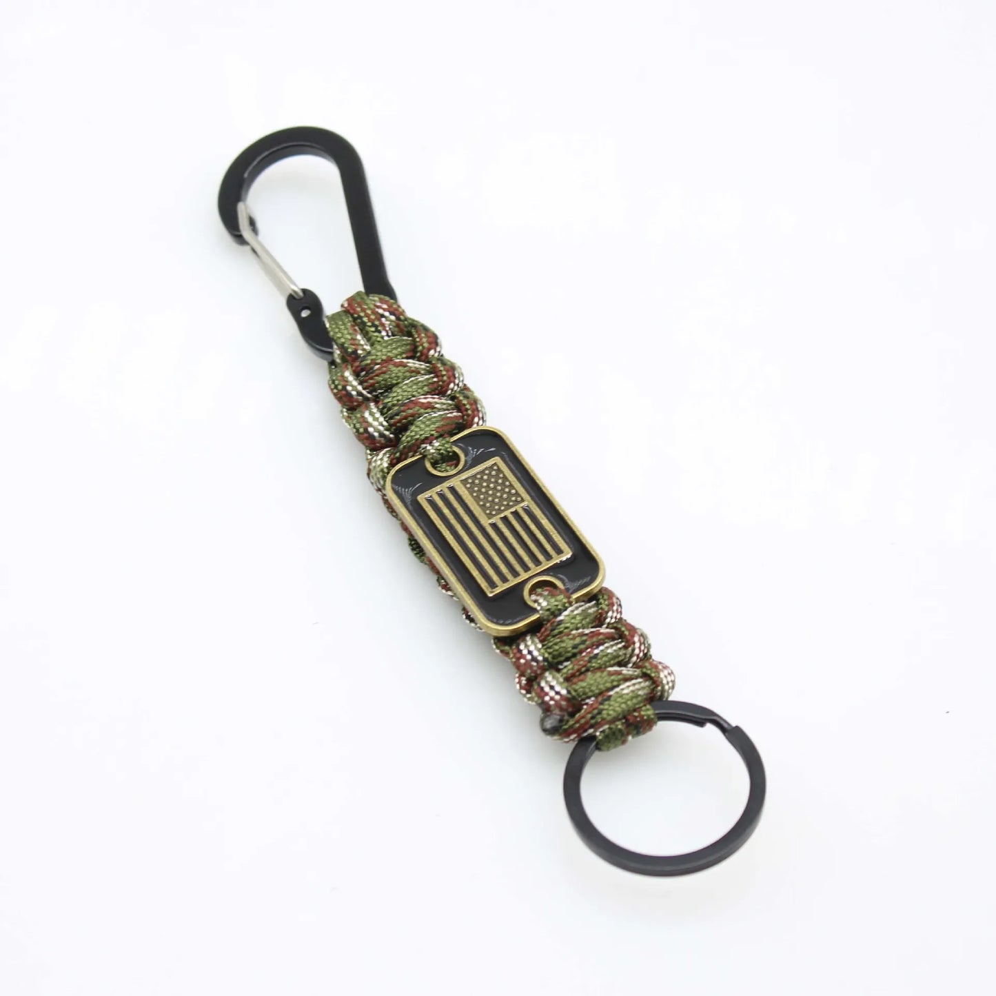 Paracord Keychain With Bronze USA Flag Alloy Buckle Carabiner  Clip Braided Lanyard Utility Ring Hook For Men Military Veterans