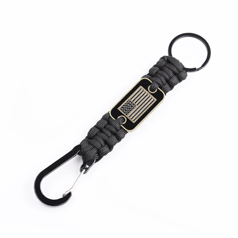 Paracord Keychain With Bronze USA Flag Alloy Buckle Carabiner  Clip Braided Lanyard Utility Ring Hook For Men Military Veterans