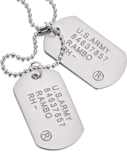 Classic 2Pcs Mens Military Army Dog Tag Pendant Necklace for Men Dad Husband with Bead Chain Christmas Birthday Jewelry Gifts