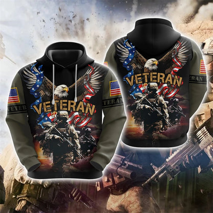 US Veteran Graphic Sweatshirts America Soldier 3D Print Hoodie For Men Clothes Animal USA Flag Eagle Tracksuit Casual Boy Tops