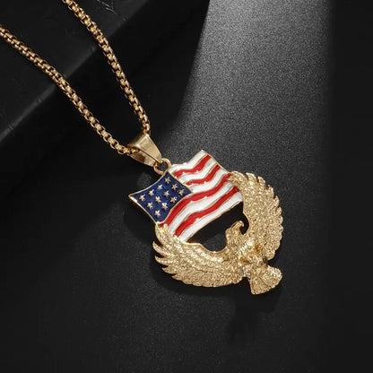 Retro Punk Eagle Pendant American Flag Necklace for Men Fashion Personality Rock Music Party Jewelry